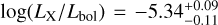 $\[\log \left(L_X / L_{\text {bol }}\right)=-5.34_{-0.11}^{+0.09}\]$