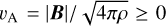 $\[v_{\mathrm{A}}=|\boldsymbol{B}| / ~\sqrt{4 \pi \rho} \geq 0\]$