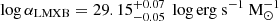 $ \log \alpha_{\mathrm{LMXB}} = 29.15^{+0.07}_{-0.05}~\log \rm erg~ s^{-1}~M_{\odot}^{-1} $