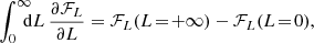 $$ \begin{aligned} \!\! \int _{0}^{\infty } \!\!\!\! \mathrm{d} L\,\frac{{\partial } {\mathcal{F} }_{L}}{{\partial } L}&= {\mathcal{F} }_{L}(L\!=\! + \infty ) - {\mathcal{F} }_{L}(L\!=\!0), \end{aligned} $$