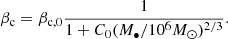 $$ \begin{aligned} \beta _{\rm c} = \beta _{\rm c,0}\frac{1}{1+C_{0}(M_{\bullet }/10^6 M_\odot )^{2/3}}. \end{aligned} $$