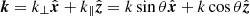 $ \boldsymbol{k}=k_\perp\hat{\boldsymbol{x}}+k_\parallel\hat{\boldsymbol{z}} = k\sin\theta\hat{\boldsymbol{x}}+k\cos\theta\hat{\boldsymbol{z}} $