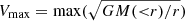 $ V_{\mathrm{max}} = \max(\sqrt{GM({ < }r)/r}) $