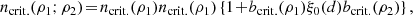 $$ \begin{aligned} n_{\rm crit.}(\rho _1;\rho _2)&\!=\! n_{\rm crit.}(\rho _1) n_{\rm crit.}(\rho _1) \left\{ 1\!+\!b_{\rm crit.}(\rho _1)\xi _0(d)b_{\rm crit.}(\rho _2) \right\} , \end{aligned} $$