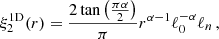 $$ \begin{aligned} \xi _{2}^\mathrm{1D}(r)&=\frac{2 \tan \left(\frac{\pi \alpha }{2}\right)}{\pi }r^{\alpha -1} \ell _{0}^{-\alpha }\ell _{n}\,,\end{aligned} $$