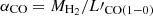 $ \alpha_{\mathrm{CO}}=M_{\mathrm{H_2}}/L\prime_\mathrm{CO(1{-}0)} $