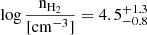 $ \mathrm{\log{\frac{n_{\mathrm{H_2}}}{\mathrm{[cm^{-3}]}}}}=4.5_{-0.8}^{+1.3} $