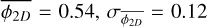 $\overline {{\phi _{2D}}} = 0.54,{\sigma _{\overline {{\phi _{2D}}} }} = 0.12$