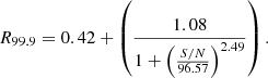 $$ \begin{aligned} R_{99.9} = 0.42 + \left(\frac{1.08}{1+\left(\frac{S/N}{96.57}\right)^{2.49}}\right). \end{aligned} $$