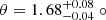 $ \theta = {1.68}_{-0.04}^{+0.08}~{\circ} $