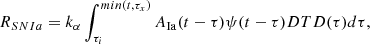 $$ \begin{aligned} R_{SNIa}=k_{\alpha } \int _{\tau _i}^{min(t, \tau _x)}{A_{\rm Ia}(t-\tau ) \psi (t-\tau ) DTD(\tau )d\tau }, \end{aligned} $$