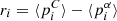 $ r_i = \langle p^C_i \rangle - \langle p^\alpha_i\rangle $