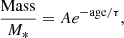 $$ \begin{aligned} \frac{\mathrm{Mass}}{M_*} = Ae^{-\mathrm{age}/\tau }, \end{aligned} $$