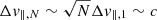 $ \Delta \mathit{v}_{\parallel,N}\sim\sqrt{N}\Delta \mathit{v}_{\parallel,1}\sim c $
