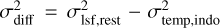 $\sigma _{{\rm{diff}}}^2 = \sigma _{{\rm{lsf,rest}}}^2 - \sigma _{{\rm{temp,indo}}}^2$