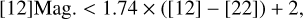 $\[\text { [12]Mag. }<1.74 \times([12]-[22])+2,\]$