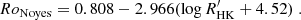 $$ \begin{aligned} Ro_{\rm Noyes} = 0.808 - 2.966 (\log R^{\prime }_{\rm HK} + 4.52) \; . \end{aligned} $$
