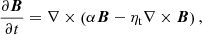 $$ \begin{aligned} \frac{\partial {\boldsymbol{B}}}{\partial t} = \nabla \times \left( \alpha {\boldsymbol{B}} - \eta _{\rm t} \nabla \times {\boldsymbol{B}}\right), \end{aligned} $$