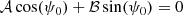 $$ \begin{aligned} \mathcal{A} \cos (\psi _0) + \mathcal{B} \sin (\psi _0) =0 \end{aligned} $$