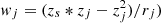 $ w_j = (z_s*z_j - z_j^2)/r_j) $