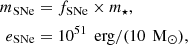 $$ \begin{aligned} \begin{aligned} m_{\rm {SNe}}&= f_{\rm {SNe}} \times m_\star , \\ e_{\text{SNe}}&= 10^{51} \, \text{ erg} / (10 \, \text{ M}_\odot ), \end{aligned} \end{aligned} $$