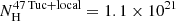 $ N_{\mathrm{H}}^{\mathrm{47\,Tuc + local}}=1.1 \times 10^{21} $