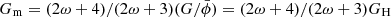$ G_{\mathrm{m}} = (2\omega+4)/(2\omega+3) (G/\bar\phi) = (2\omega+4)/(2\omega+3) G_{\mathrm{H}} $