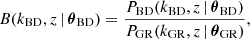 $$ \begin{aligned} B(k_{\rm BD}, z \,|\, \boldsymbol{\theta }_{\rm BD}) = \frac{P_{\rm BD}(k_{\rm BD}, z \,|\, \boldsymbol{\theta }_{\rm BD})}{P_{\rm GR}(k_{\rm GR},z \,|\, \boldsymbol{\theta }_{\rm GR})}, \end{aligned} $$