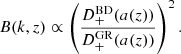 $$ \begin{aligned} B(k,z) \propto \left( \frac{D_+^\mathrm{BD}(a(z))}{D_+^\mathrm{GR}(a(z))} \right)^2. \end{aligned} $$