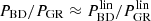 $ P_{\mathrm{BD}}/P_{\mathrm{GR}} \approx P_{\mathrm{BD}}^{\mathrm{lin}}/P_{\mathrm{GR}}^{\mathrm{lin}} $