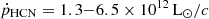 $ \dot{p}_{\mathrm{HCN}} = 1.3{-}6.5\times 10^{12} \, \mathrm{L_{\odot}}/c $