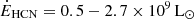 $ \dot{E}_{\mathrm{HCN}} = 0.5-2.7 \times 10^{9} \, \mathrm{L_{\odot}} $
