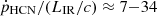 $ \dot{p}_{\mathrm{HCN}}/(L_{\mathrm{IR}}/c) \approx 7{-}34 $