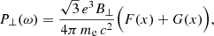 $$ \begin{aligned} P_\perp ({\omega })&=\frac{\sqrt{3}\,e^3B_\perp }{4{\pi }\,m_{\rm e}\,c^{2}}\Big (F(x)+G(x)\Big ), \end{aligned} $$
