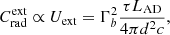 $$ \begin{aligned} C^{\mathrm{ext} }_{\mathrm{rad} } \propto U_{\mathrm{ext} } = \Gamma _b^2 \frac{\tau L_{\rm AD}}{4 \pi d^2 c}, \end{aligned} $$