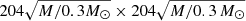 $ 204 \sqrt{M/0.3 M_\odot} \times 204 \sqrt{M/0.3\,M_\odot} $
