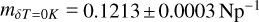 ${m_{\delta T = 0K}} = 0.1213 \pm 0.0003{\rm{N}}{{\rm{p}}^{ - 1}}$