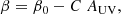 $$ \begin{aligned} \beta =\beta _0 - C \ {A}_{\rm UV}, \end{aligned} $$