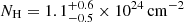 $ N_{\mathrm{H}}=1.1_{-0.5}^{+0.6}\times10^{24}\,\mathrm{cm^{-2}} $