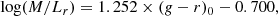 $$ \begin{aligned} \log (M/L_r)&= 1.252\times (g-r)_{0} - 0.700, \end{aligned} $$