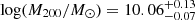 $ \log(M_{200}/M_\odot) = 10.06^{+0.13}_{-0.07} $