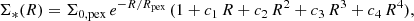 $$ \begin{aligned} \Sigma _*(R) = \Sigma _{\rm 0,pex}\, e^{-R/R_{\rm pex}}\,(1 + c_1\, R + c_2\, R^2 + c_3\, R^3 + c_4\, R^4), \end{aligned} $$