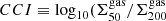 $ CCI \equiv \log_{\mathrm{10}}(\Sigma^{\mathrm{gas}}_{\mathrm{50}}/\Sigma^{\mathrm{gas}}_{\mathrm{200}} $