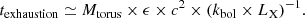 $$ \begin{aligned} t_{\rm exhaustion} \simeq M_{\rm torus} \times \epsilon \times c^2 \times (k_{\rm bol}\times L_{\rm X})^{-1}. \end{aligned} $$