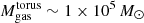 $ M_{\mathrm{gas}}^{\mathrm{torus}}\sim1\times10^5\,M_{\odot} $