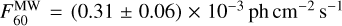 $F_{60}^{{\rm{MW}}} = (0.31 \pm 0.06) \times {10^{ - 3}}{\rm{ph}}\,{\rm{c}}{{\rm{m}}^{ - 2}}{{\rm{s}}^{ - 1}}$