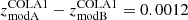 $ z_{\mathrm{modA}}^{\mathrm{COLA1}}-z_{\mathrm{modB}}^{\mathrm{COLA1}}=0.0012 $