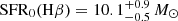 $ \mathrm{SFR_0(H}\beta) = 10.1^{+0.9}_{-0.5}\,M_{\odot} $