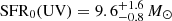 $ \mathrm{SFR_0(UV) = 9.6^{+1.6}_{-0.8}}\,M_{\odot} $