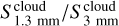 $S_{1.3{\rm{mm}}}^{{\rm{cloud }}}/S_{3{\rm{mm}}}^{{\rm{cloud }}}$